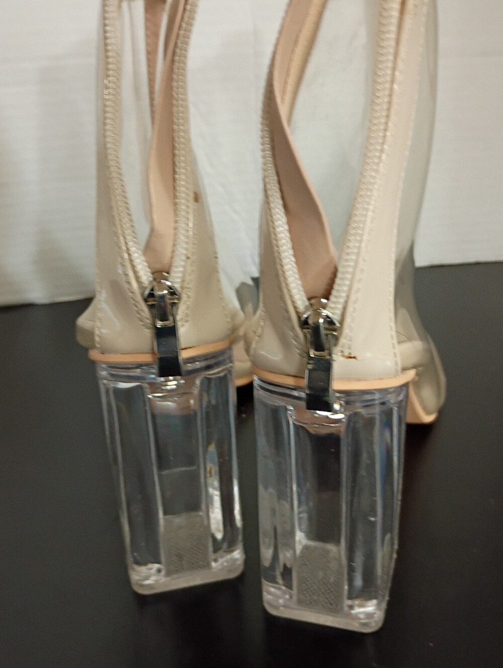 Yoki Nude Clear PVC Block Heel Ankle Sandals - Picture 7 of 8